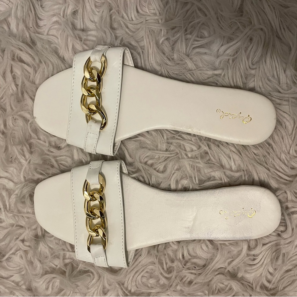 White gold chain sandals